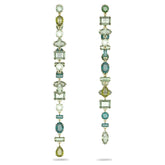 Gema Drop Earrings, Long, Green, Gold-tone Plated